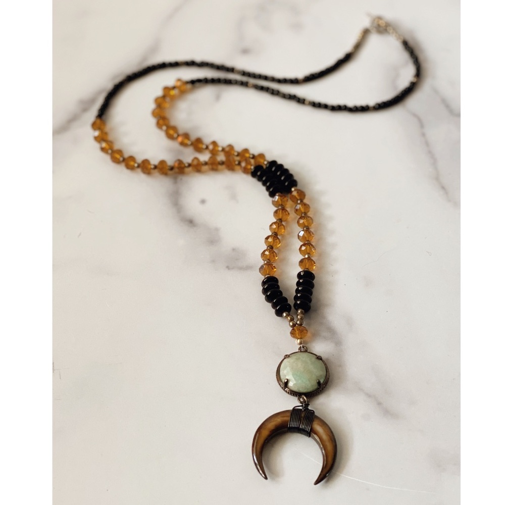 Boho Crescent Horn Long Beaded Necklace